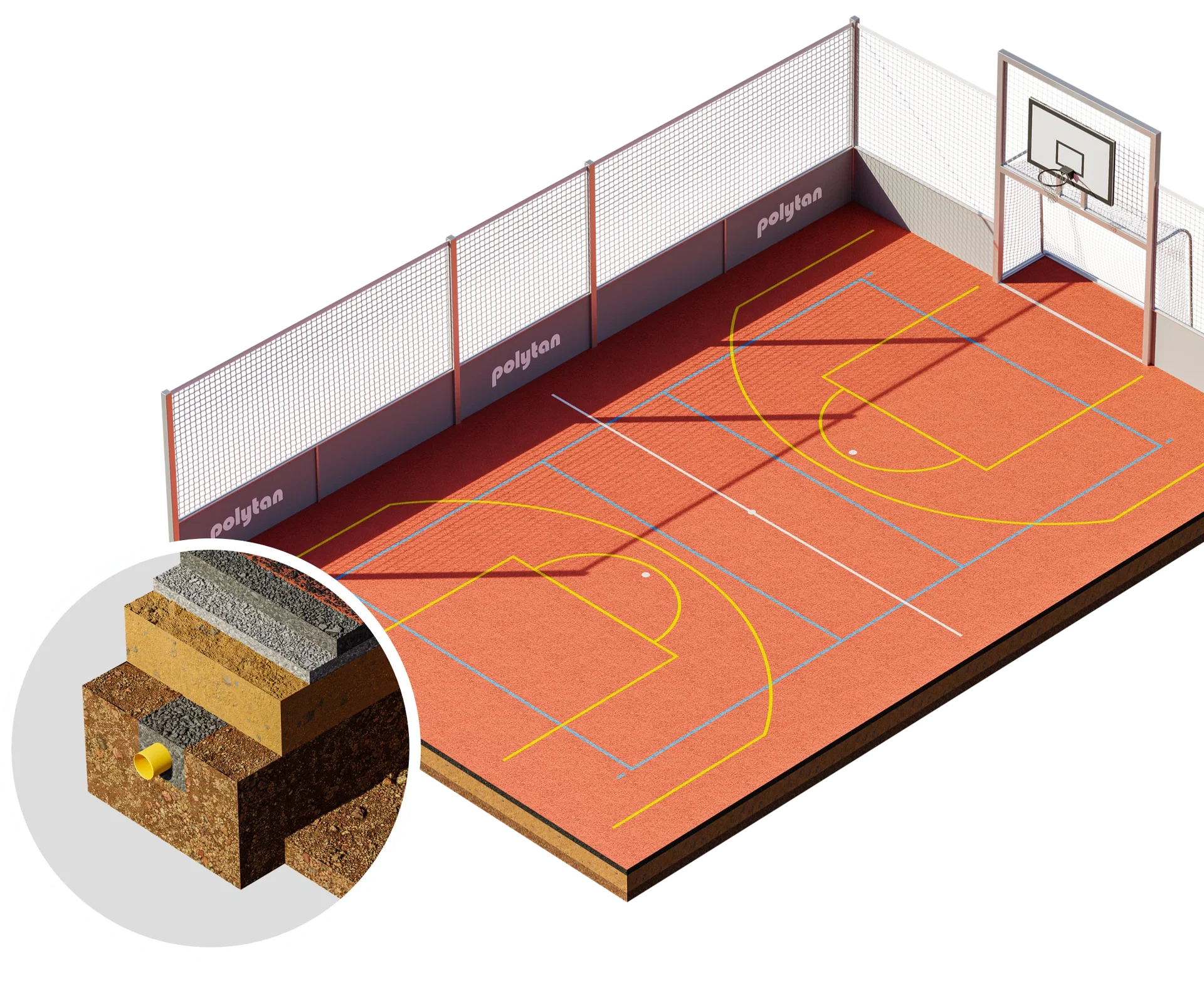 PolyPlay Arena Multi mit Unterbau und Kunststoffbelag